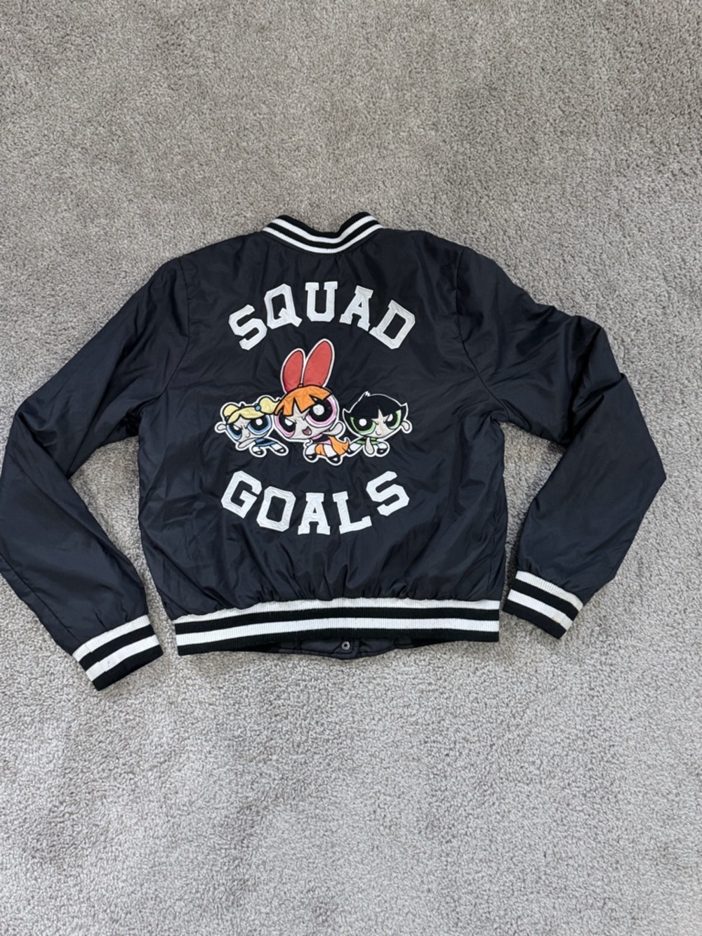 Cartoon Network Black 'Squad Goals' Powerpuff Girls Puffer Jacket - Kids